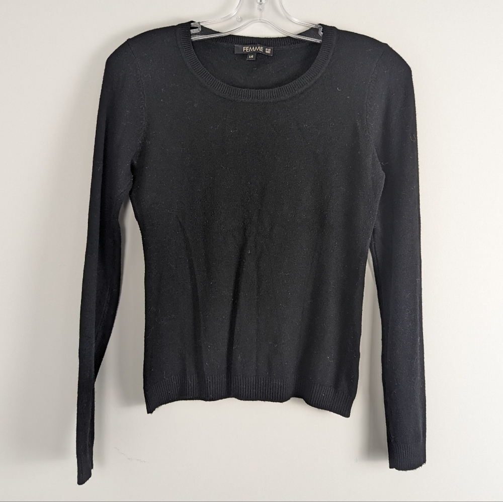 FEMME Luxe Wool-Cashmere Blend Sweater, Black, Size Large
